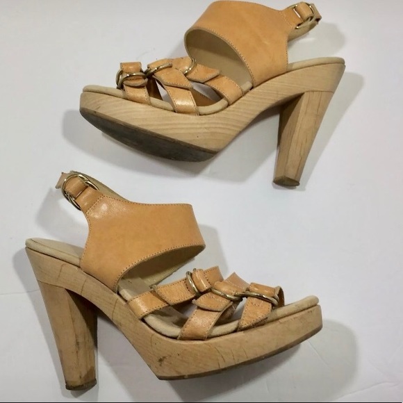 Loeffler Randall leather wood platform heels 7.5 - Picture 8 of 8